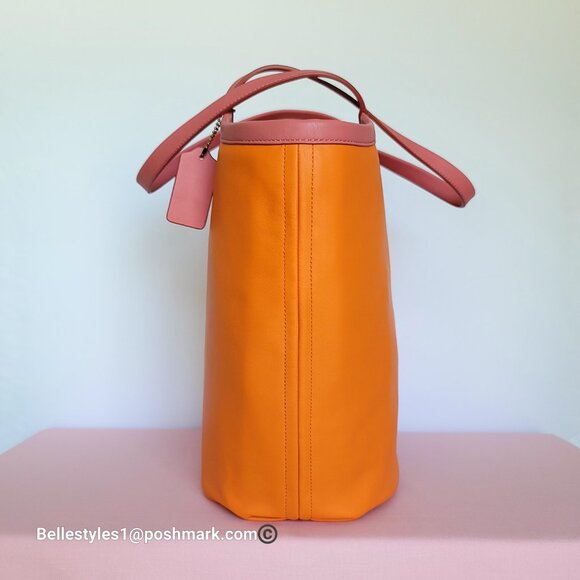 COACH Bea Colorblocked Smooth Leather Large Tote -Taffy Orange multi color ⭐ - Picture 7 of 16